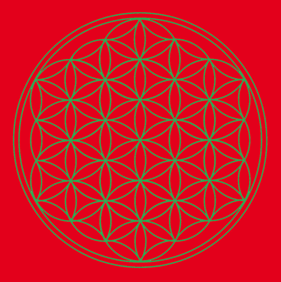 Leinwanddruck "Blume des Lebens" Basis-Chakra rot 20x20cm