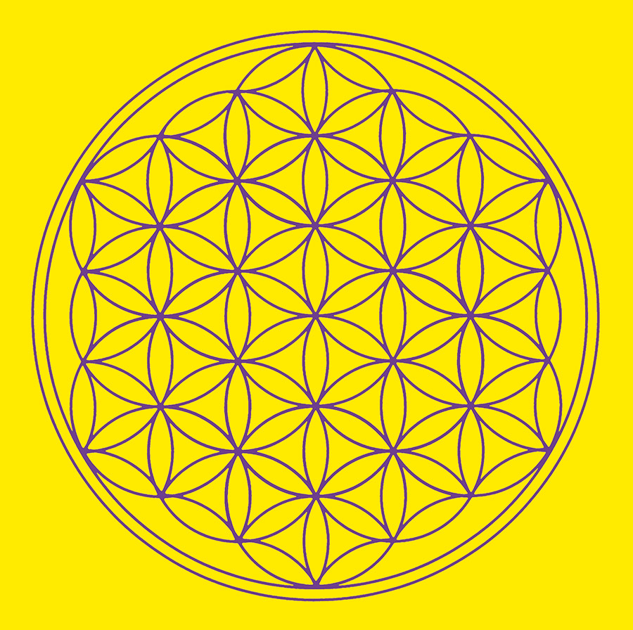 Leinwanddruck "Blume des Lebens" Solarplexus Chakra gelb 20x20cm