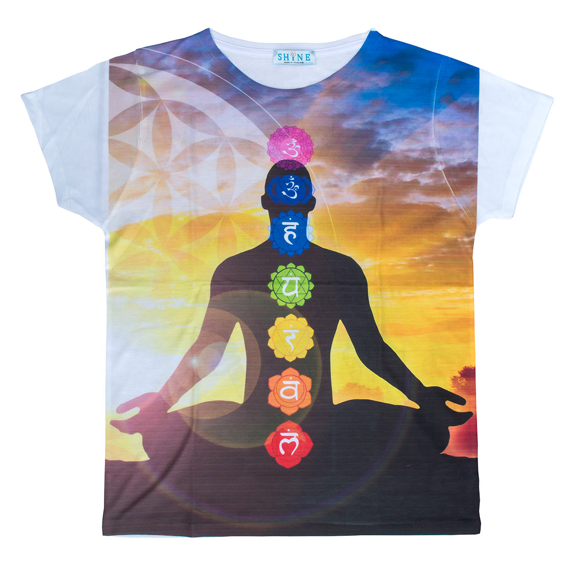 Damen T-Shirt "Buddha-Blume des Lebens" 65% Baumwolle, 35% Polyester Grösse M